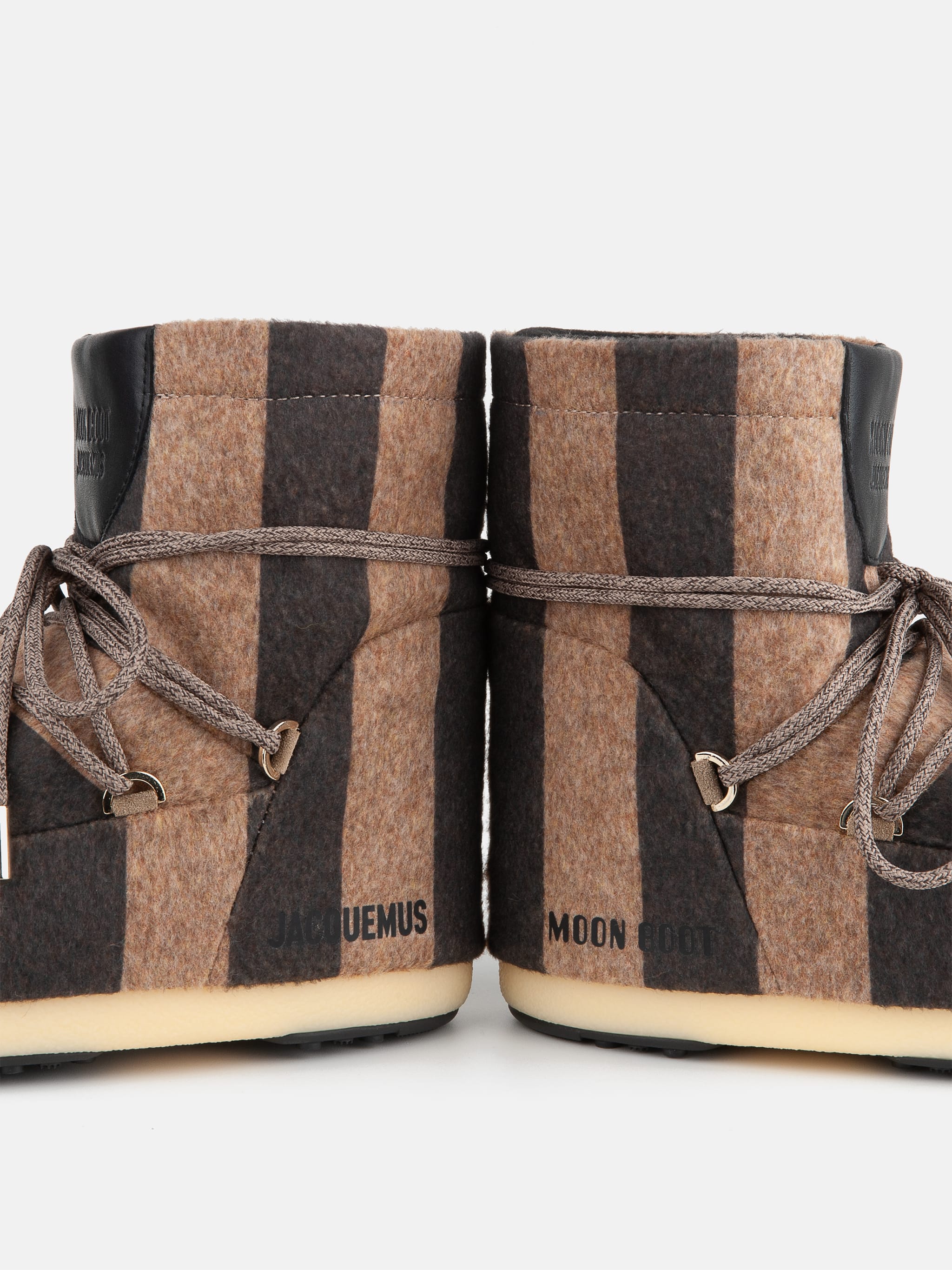JACQUEMUS + MOON BOOT ICON LOW BEIGE STRIPED FELT BOOTS image number 2