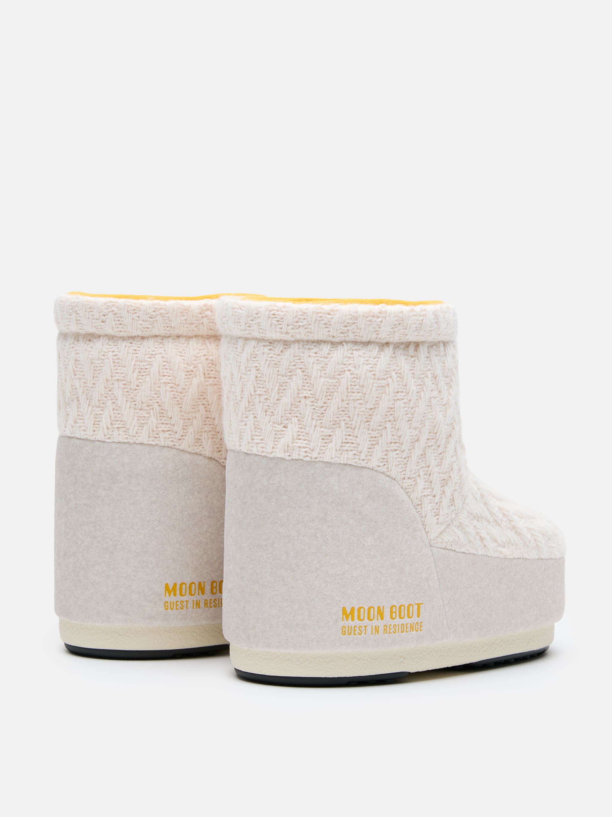MOON BOOT X GUEST IN RESIDENCE ICON LOW NO LACE WHITE SAND KNIT BOOTS