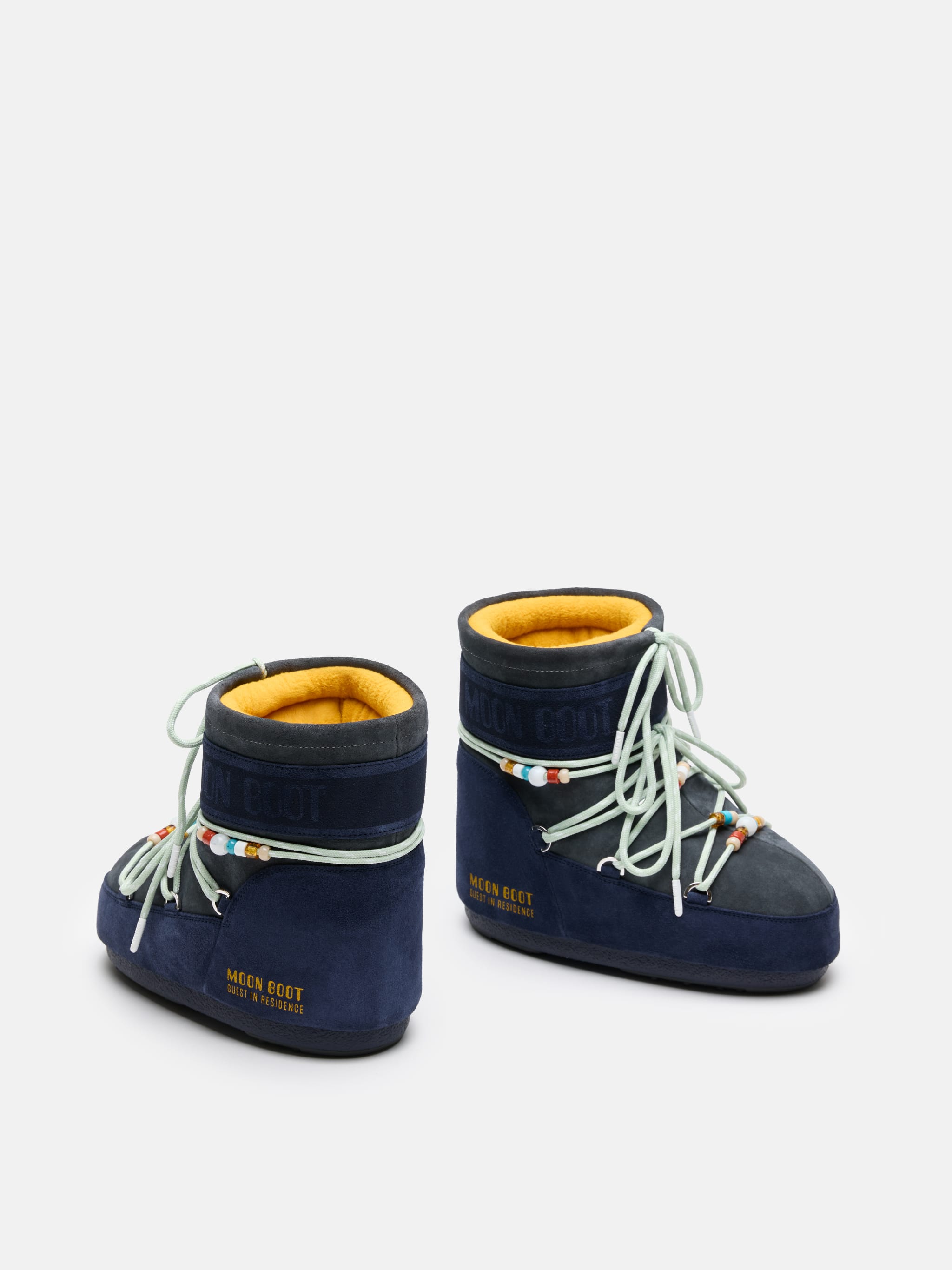 MOON BOOT X GUEST IN RESIDENCE ICON LOW MIDNIGHT & GREY BEADED SUEDE BOOTS image number 2
