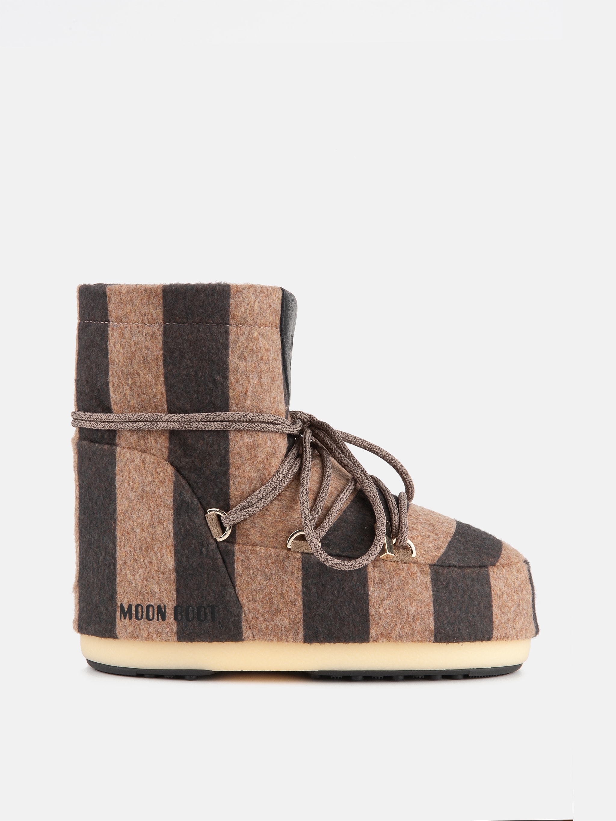 Jacquemus + Moon Boot ICON LOW BEIGE STRIPED FELT BOOTS image number 0