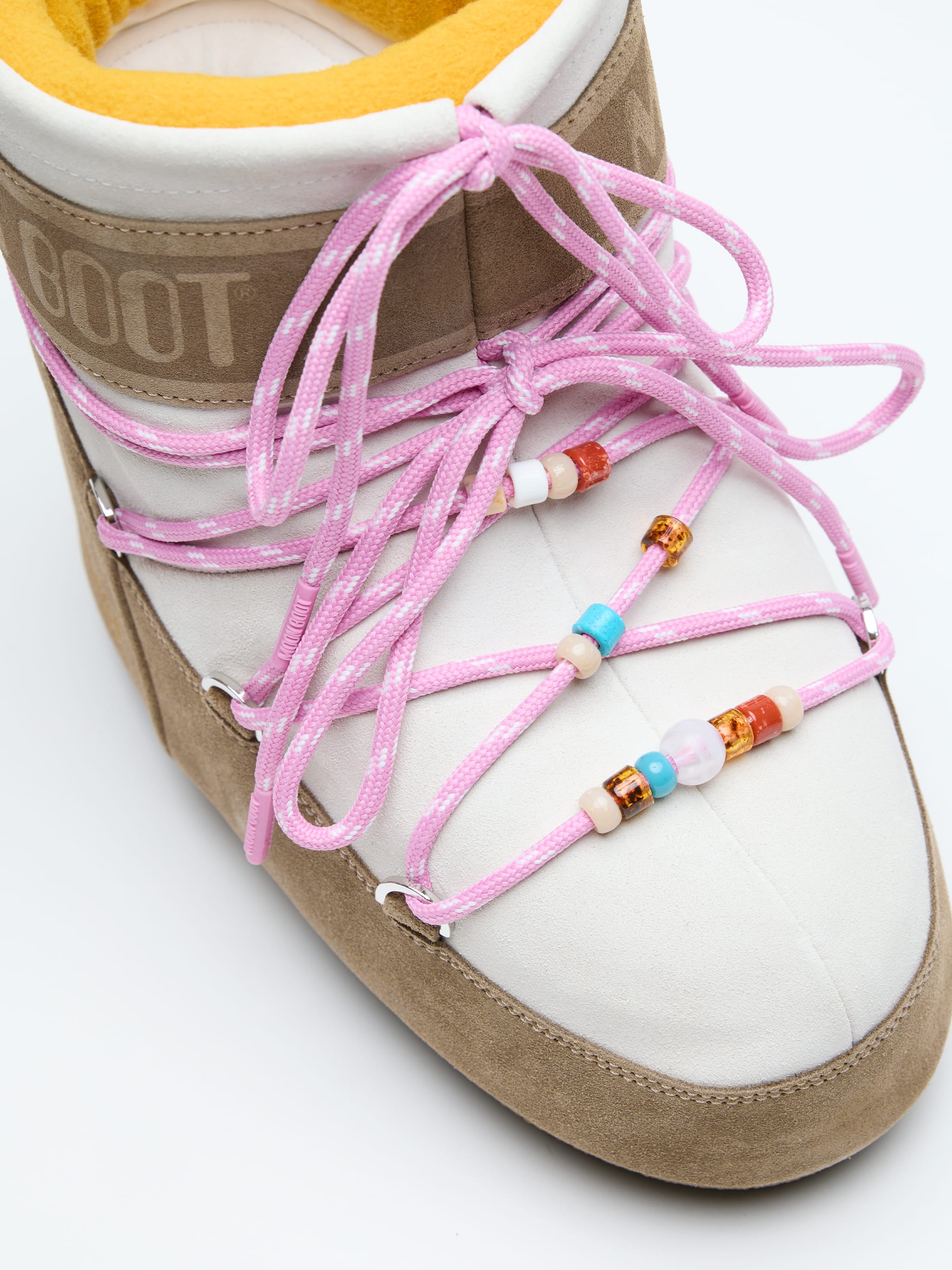 MOON BOOT X GUEST IN RESIDENCE ICON LOW HONEY & WHITE SAND BEADED SUEDE BOOTS image number 3