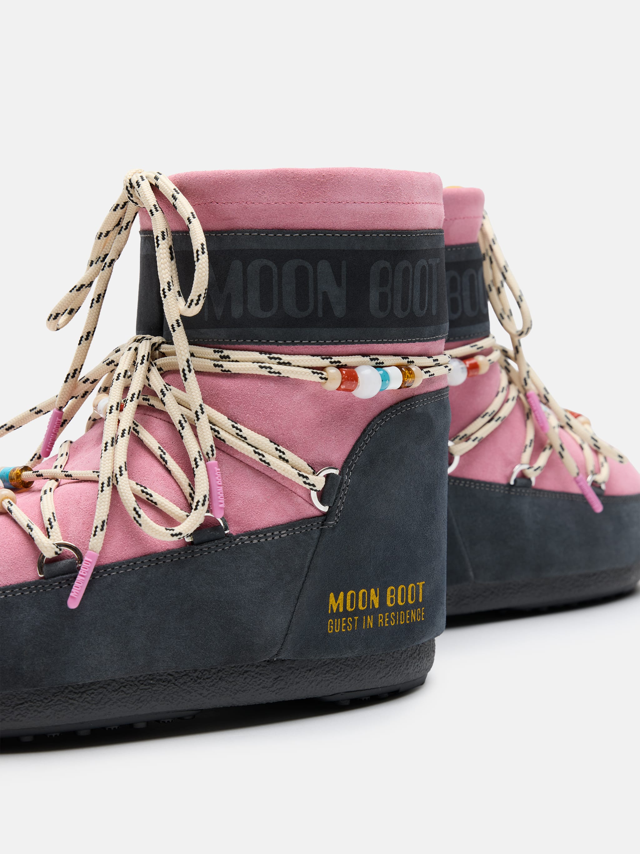 MOON BOOT X GUEST IN RESIDENCE ICON LOW GREY & ROSE BEADED SUEDE BOOTS image number 3