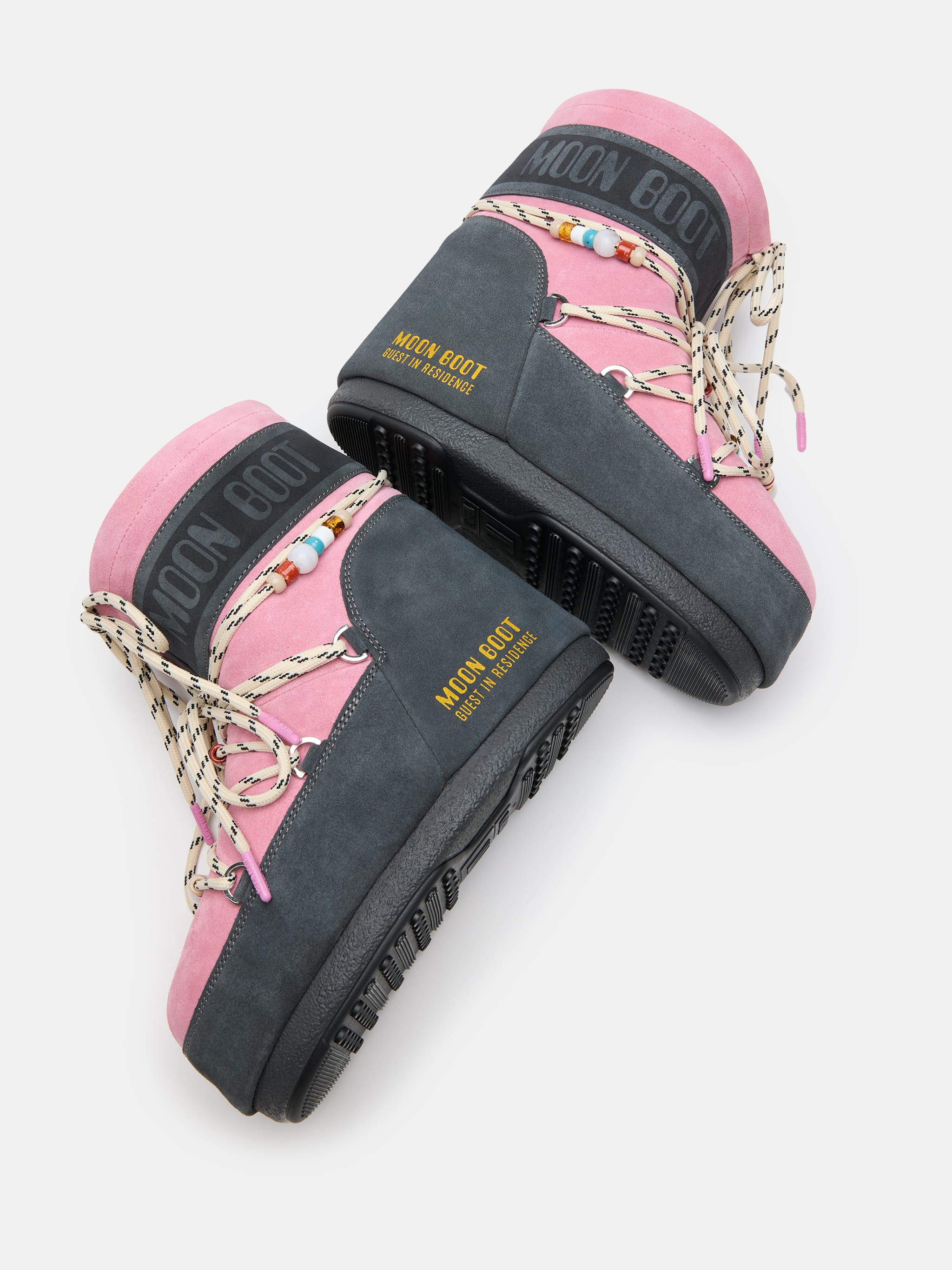 MOON BOOT X GUEST IN RESIDENCE ICON LOW GREY & ROSE BEADED SUEDE BOOTS image number 2